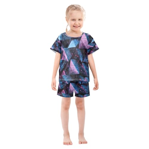 Pajama Sets Short Sleeve Pruple Blue Abstract Structure Soft Cotton Summer Sleepwear 2 Piece PJS Size 5-14T4