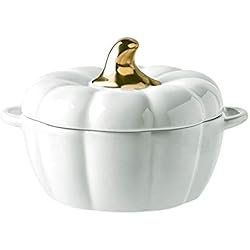 Cazuela En Forma De Calabaza ZCED Olla De Calabaza De Cerámica Calabaza Cacerolas con Tapa Forma Exquisita Fuerte Y Duradera para Sopa Estofado Leche Caliente,White-1.6L
