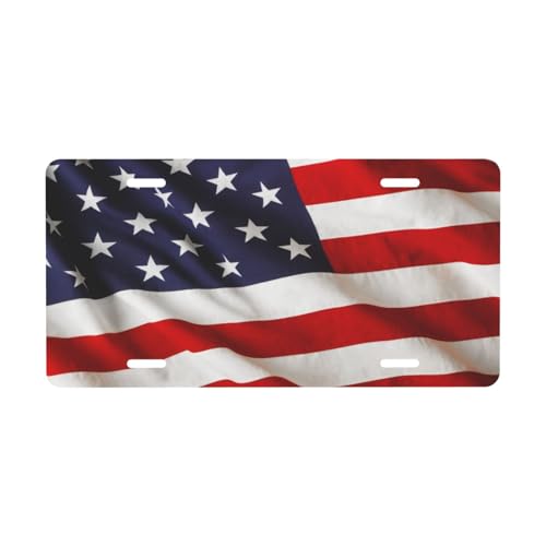 Patriotic American Flag Front License Plate Cover Car Decor Accessory Aluminum Metal Rust-Proof Car Plate Novelty Vanity Tag Cover with 4 Holes Men Women 6 X 12 Inch