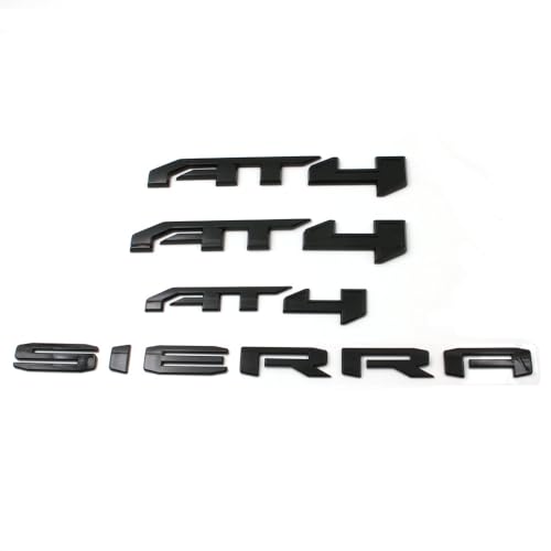 Image of 4PCS Gloss Black AT4 Emblem Sierra Letters Compatible with 2019-2024 Sierra 1500 (Gloss Black)