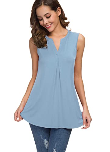 Neineiwu Women's Summer V Neck Tank Tops Loose Casual Sleeveless Shirts Blouses (L, 03 Light Blue) #TOP2