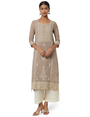 Image of BIBA Women Polyester Straight Fit Yarndyed Kurta