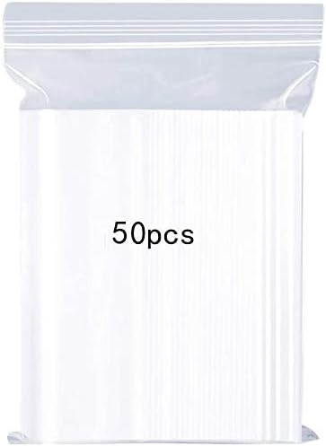 Resealable Clear Plastic Bags, Sealed Storage Pouches, Thickening and Durable, Press Seal Bags, Apply to Kitchen Office Stationery Storage Bag, Reusable Shopper Bags 9.8x13.8"/25x35cm 50PCS (Large)
