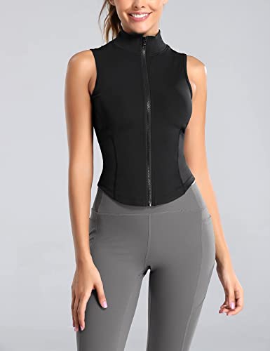 Kissonic Regata feminina sem mangas com zíper completo para treino atlético slim fit jaqueta sem cos