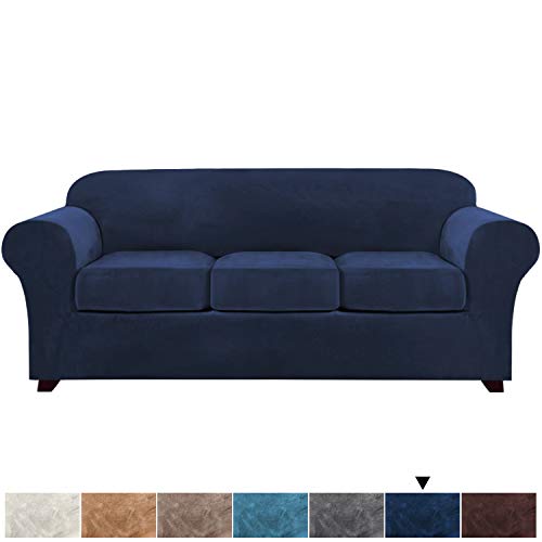 4 Pieces Sofa Covers Stretch Velvet Couch Covers for 3 Cushion Sofa Slipcovers