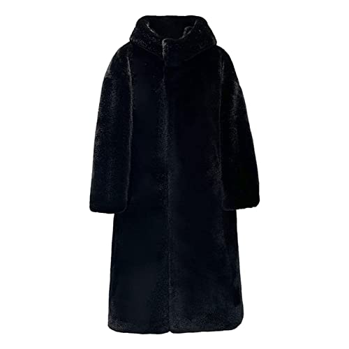 Pelzmantel Damen Warme Kunstfell Felljacke Lange Elegant Cardigan Flauschige Parka Winterjacke mit Kapuze Langarm Mantel Einfarbig Jacke Kuschelig Wintermantel Outdoor...