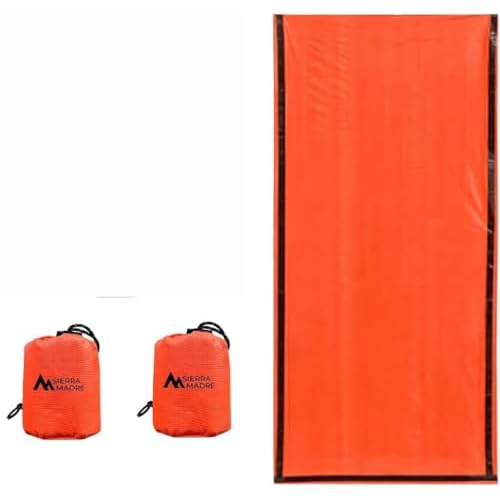 Sierra Madre Emergency Sleeping Bag – Ultralight, Waterproof Mylar Thermal Bivy Sack Tent for Hiking, Bug-Out Bags, Survival Kits – Emergency Survival Space Blanket for Heat Retention 2 Pack