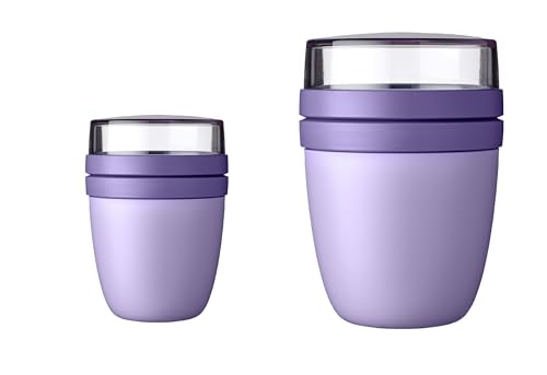 Mepal - Lunchpot Ellipse Duo Pack - Praktischer Müslibecher, Joghurtbecher, To Go Becher - Geeignet für Tiefkühler, Mikrowelle & Spülmachine - 300 & 500 ml - Vivid Lilac