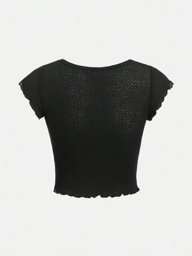 SOLY HUX Girl's Crop Tops Waffle Knitted Fitted Tees Cute Ruched Sweetheart Neck Cap Sleeve Summer T Shirts2