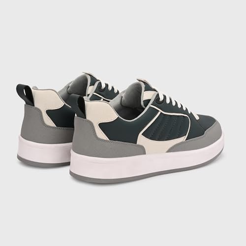 Image of Cruiser Men's Color Block Sneakers| Black Gray with Cream Piping Low-Top Quilted Design Lace-Up White Platform Casual Shoes| Trendy & Stylish Modern Sneakers | Durable TPR Sole Casual Footwear (2655)