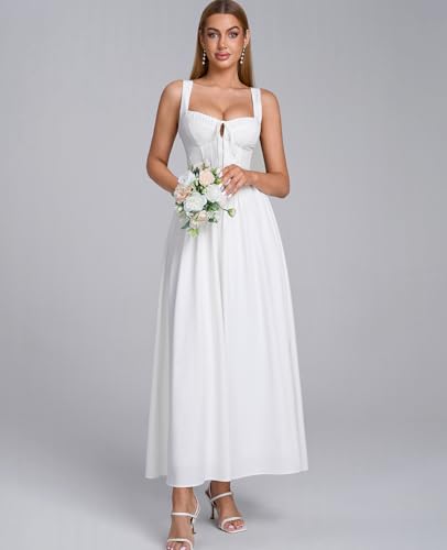Image of GLNEGE Womens Corset Midi Dress Spring Wedding Guest A-line Flowy Dresses Lace Up Summer Tea Party Long Sundress for 2026