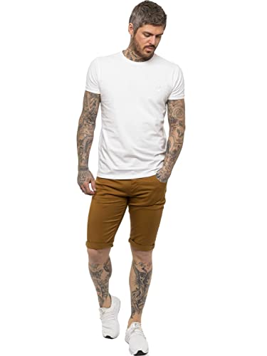 989Zé ENZO Mens Slim Fit Shorts Stretch Cotton Chino Shorts Casual Summer Smart Half Pants with Pockets EZS348 TAN 32