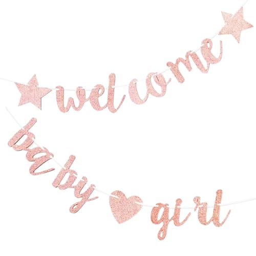MAGICLULU Banner Decorativo para Shower Purpurina en Forma de Estrella de 5 Puntas, Color Rosa para Bienvenida de Ñiño Niña, Pancarta para Fiesta de Revelación de Género y Estilo Aleatorio