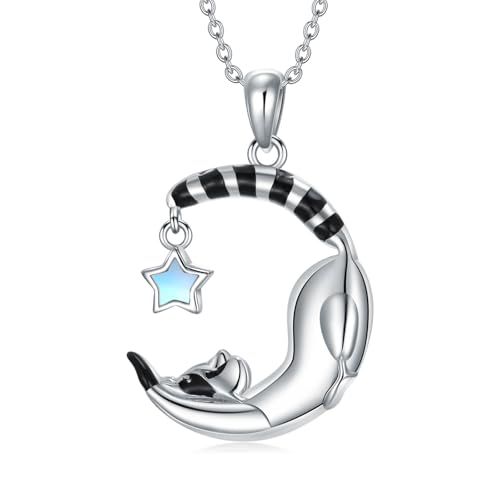 PELOVNY Raccoon Necklace 925 Sterling Silver Moonstone Pendant Star Jewelry for Mothers Day Birthday Christmas Gifts Women