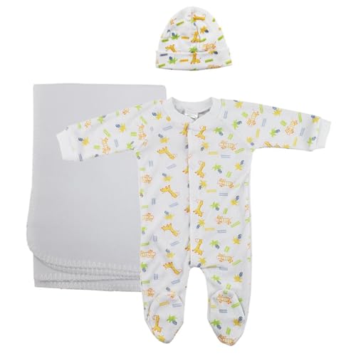 Bambini NC-0965S Unisex Newborn Baby 3 Piece Layette Sets, White