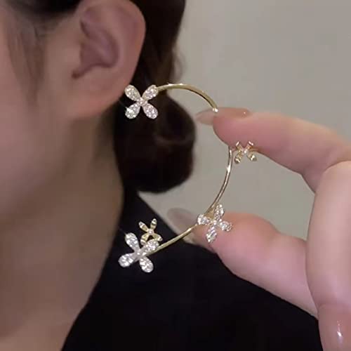 Bramian Crystal Flower Boucles d'oreilles en or sans piercing à l'oreille Bling Clip Boucles d'oreilles Bijoux pour femmes et filles