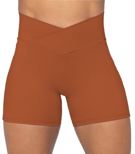 Image of Sunzel Crossover Biker Shorts for Women, No Front Seam V High Waist Yoga Workout Gym Shorts with Tummy Control | 4 Or 6-Inch Inseam, High Waisted, Tummy Control, Crossover Waist, Buttery Soft, No Front Seam, Squat Proof, Compression