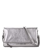Foldover Clutch/ weiches, genarbtes Glattleder in Silber-Metallic/ gefaltetes Hauptfach mit Reißverschluss und textilem Innenfutter/ Rück- und Innenseite mit Reißverschlussfach/ abnehmbarer und verstellbarer Schulterriemen/ Vorderseite mit Logoprägung
