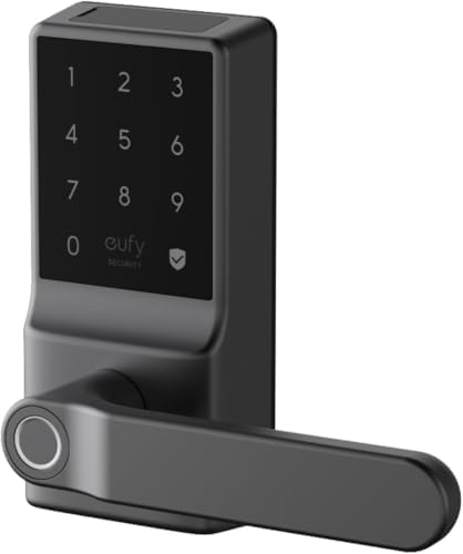 eufy Smart Lock C33, Fingerprint Keyless Door Lock with Handle, Built-in Wi-Fi, APP Remote Control, Biometric Door Knob for Entry Door, Auto Lock, IP53 Waterproof