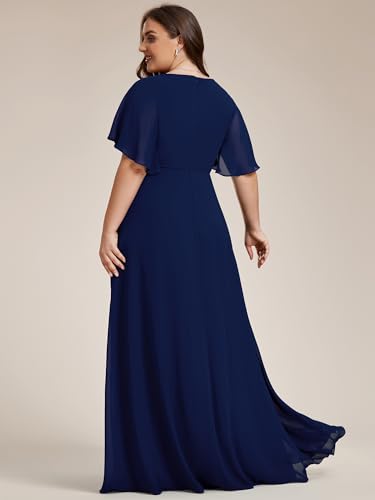 Image of Ever-Pretty Short Sleeves V Neck Plus Size Formal Dresses for Curvy Women Chiffon Mother of The Bride Dress Evening Gowns