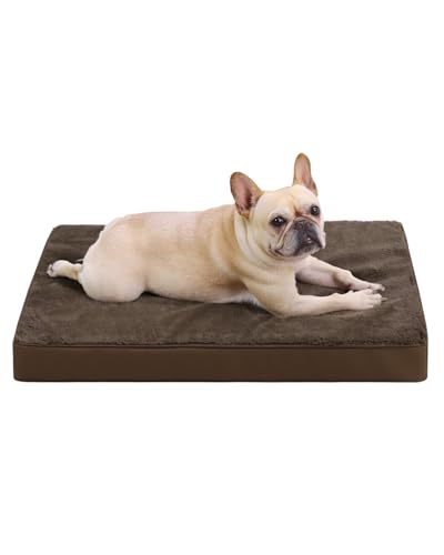 Image of KSIIA Orthopedic Dog Bed for Medium Dogs with Waterproof Lining,Brown,29x18 | Deluxe Soft Plush Dog Crate Bed, Washable Pet Mat with Removable Cover & Egg Crate Foam for Medium Dogs Sleeping & Relaxing