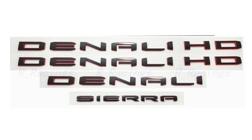 Image of 4Pcs Set 19-23 Denali DENALIHD Sierra Emblems 3D Letters Badges NAMEPLATE Stickers Decal Replacement for Sierra 1500 2500HD 3500HD Denali HD 23400374 (Redline)