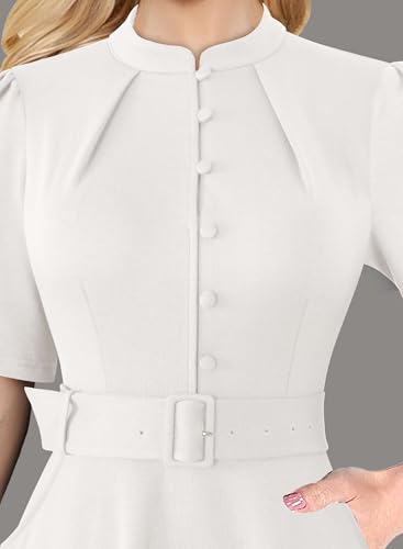 Image of VFSHOW Womens 2024 Business Work Office Pockets Belted Buttons Elegant Fit and Flare A-Line Dress