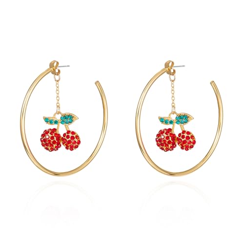 Exquisite Strawberry Dangle Earrings for Women Cute Small Fruit Earrings Stud Metal Strawberry Jewelry for Party Vacation (Cherry Hoop)