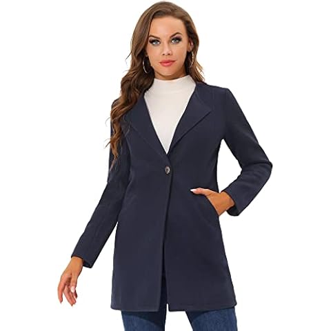 Allegra K Abrigo Largo De Invierno De Negocios Sin Cuello Azul Marino XL Cover