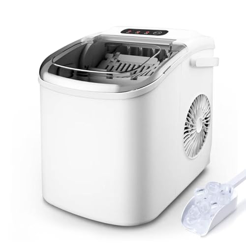ZHJOPP Máquina de Hielo de encimera con Mango portátil, 9 Cubos listos en 6 Minutos, 15 kg en 24 Horas, autolimpiante, para el hogar/Cocina/Oficina/Bar (White)
