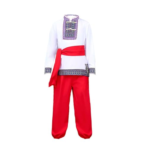 Boys 2 Piece Russian Dance Outfits Vintage Performance Costume Long Sleeve Traditional Dancewear with Belt
