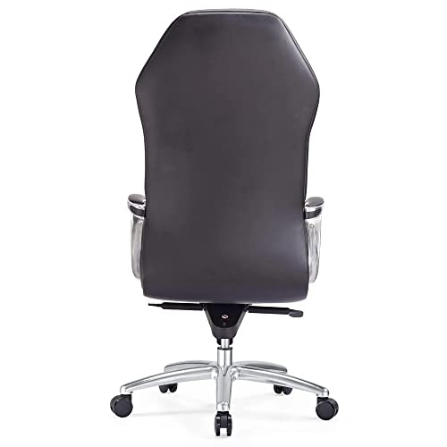Modern Ergonomic Sterling Genuine Leather Executive Chair With Aluminum Base- Black #TOP7