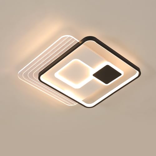 Comely led lámpara de techo cuadrado 45x45cm 37W Dimmbar con control remoto acrílico lámpara de techo negro blanco moderno para salón dormitorio cocina pasillo iluminación interior