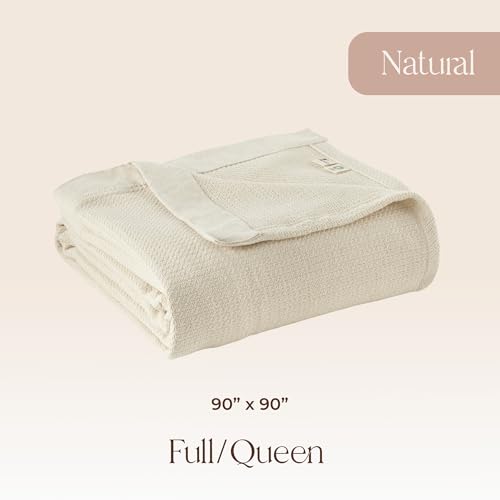 Image of 100% Organic Cotton Blanket - GOTS & Fairtrade Certified Organic Cotton Throw Blanket for Bed with a Heavy & Breathable Single Knit Weave - Great as Bedspread or Coverlet (Natural, King /Cal King)