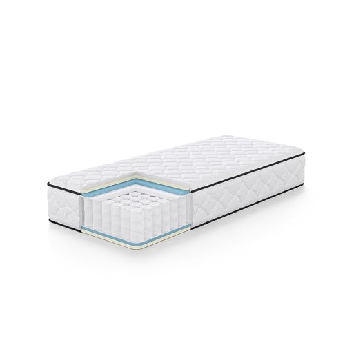 AKORD Colchón Individual 80x190 cm, Muelles Ensacados 7 Zonas, Dureza H3 Media, Altura 24 cm, Colchón Cama 11 Capas Reversible, Protector Incluido, Certificado Oeko-Tex®, 14,4kg﻿