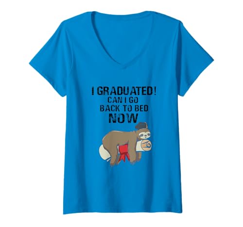 Womens Funny Sloth I Graduated Can I Go Back To Bed Now Graduation V-Neck T-Shirt