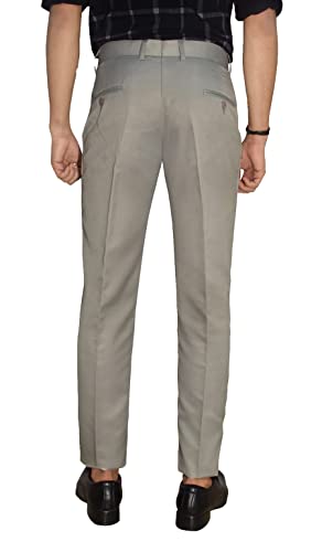 Image of KUNDAN Slim Fit Men Light Beige Polyester Viscose Blend Trousers