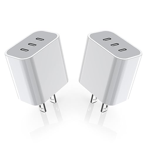 iPhone 16/17 Charger Block USB C Charger [2 Pack] 35W 3-Port Wall Cube Fast Type C Charging Block PD Power Adapter for iPhone 17/17 Pro Max/16/16Pro/15/15Pro/14 Pro Max/13/12/11 iPad Galaxy Pixel 4/3
