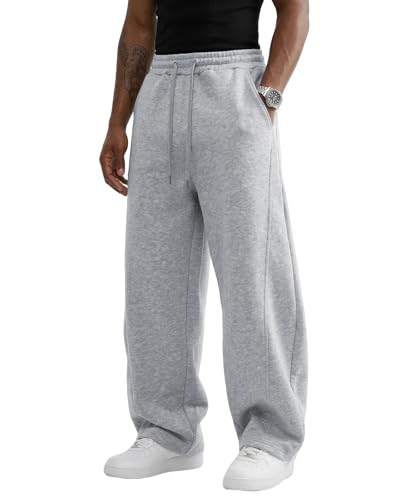 Image of Wangdo Men's Baggy Sweatpants Wide Leg Lounge Cotton Jogging Pants Casual Elastic Waist Joggers with Pockets