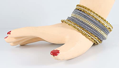 Image of NMII Gold Plated Metal Velvet Bangles Set For Women & Girls with Zircon Gemstone Studded | Traditional Women's Bangles | Designer Gold Bangles | Fashion Jewellery- Set of 28