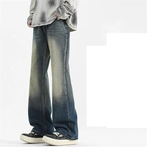 Men Slightly Flared Floor-Length Jeans Solid-Color Retro Loose Straight-Leg Pants Casual Pants3