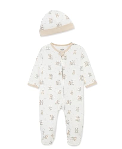 Little Me Baby Boy Clothes 2-Piece Baby Sleeper and Cap Set 100% Cotton Footies Baby Essentials Newborn White White Fuzzy Bear