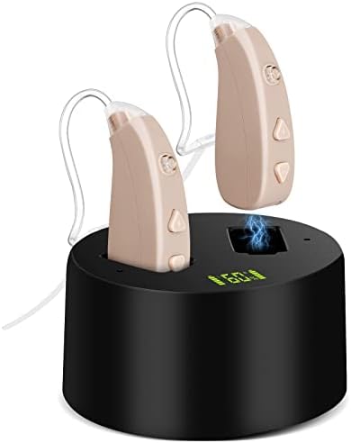 Hearing Aids for Seniors Rechargeable with Noise Cancelling, Sound Amplifiers for Hearing Loss, Digital Hearing Amplifier Devices with Volume Control and Charging Case (Black)