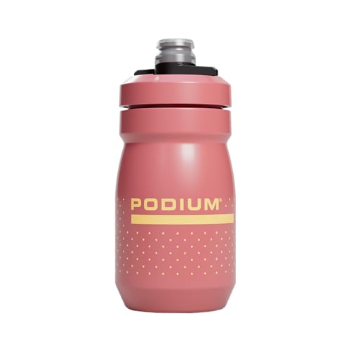 CAMELBAK Podium - Botella de agua para bicicleta de 15 onzas, botella fácil de apretar, se adapta a la mayoría de jaulas de bicicleta, color coral Sunset