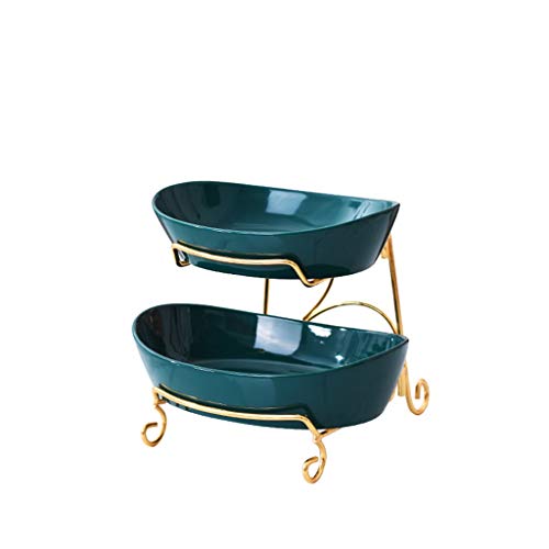 C-J-Xin Céramique clair Luxe Fruit Bowl, Salon Fruit Basket Accueil Desserte Deux/trois couches plaque Snack Creative bonbons Nut Pot Présentoirs à gâteau (Color : Green, Size : 17cm)