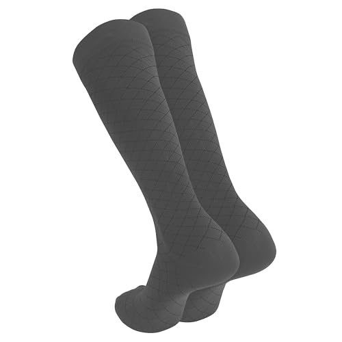 Image of Truform Pattern Compression Socks, 8-15 mmHg, Men & Women's Diamond Knit Dress Socks, Knee High Over Calf Length, Charcoal, Medium