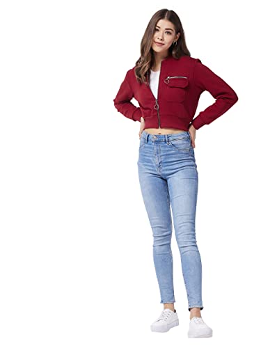 Image of Miss Chase Women's Polyester Full Length Round Neck Full Sleeve Solid Bomber Crop Jacket