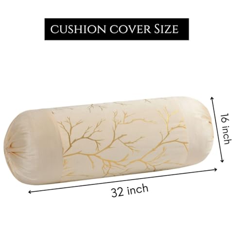 Image of Bolster Pillow Cover Set of 2, Round Cushion Cover - 16 x 32 inches, Cream
