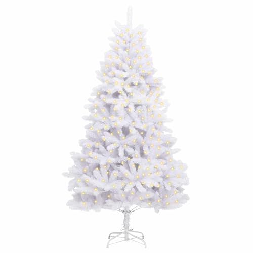 Árbol de Navidad artificial blanco de PVC con 300 luces LED y soporte estable 3
