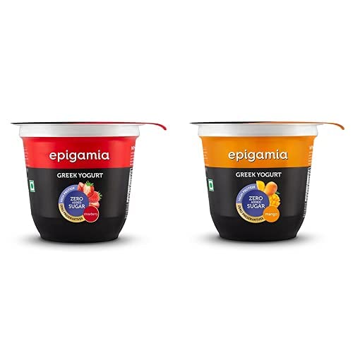 Epigamia Greek Yogurt Strawberry No Added Sugar, 120 g & Epigamia